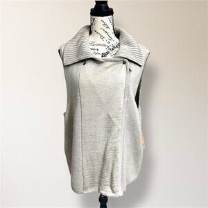 New Coldwater Creek XL Wool Blend Sweater Vest Zip Collar Oatmeal Winter Cozy